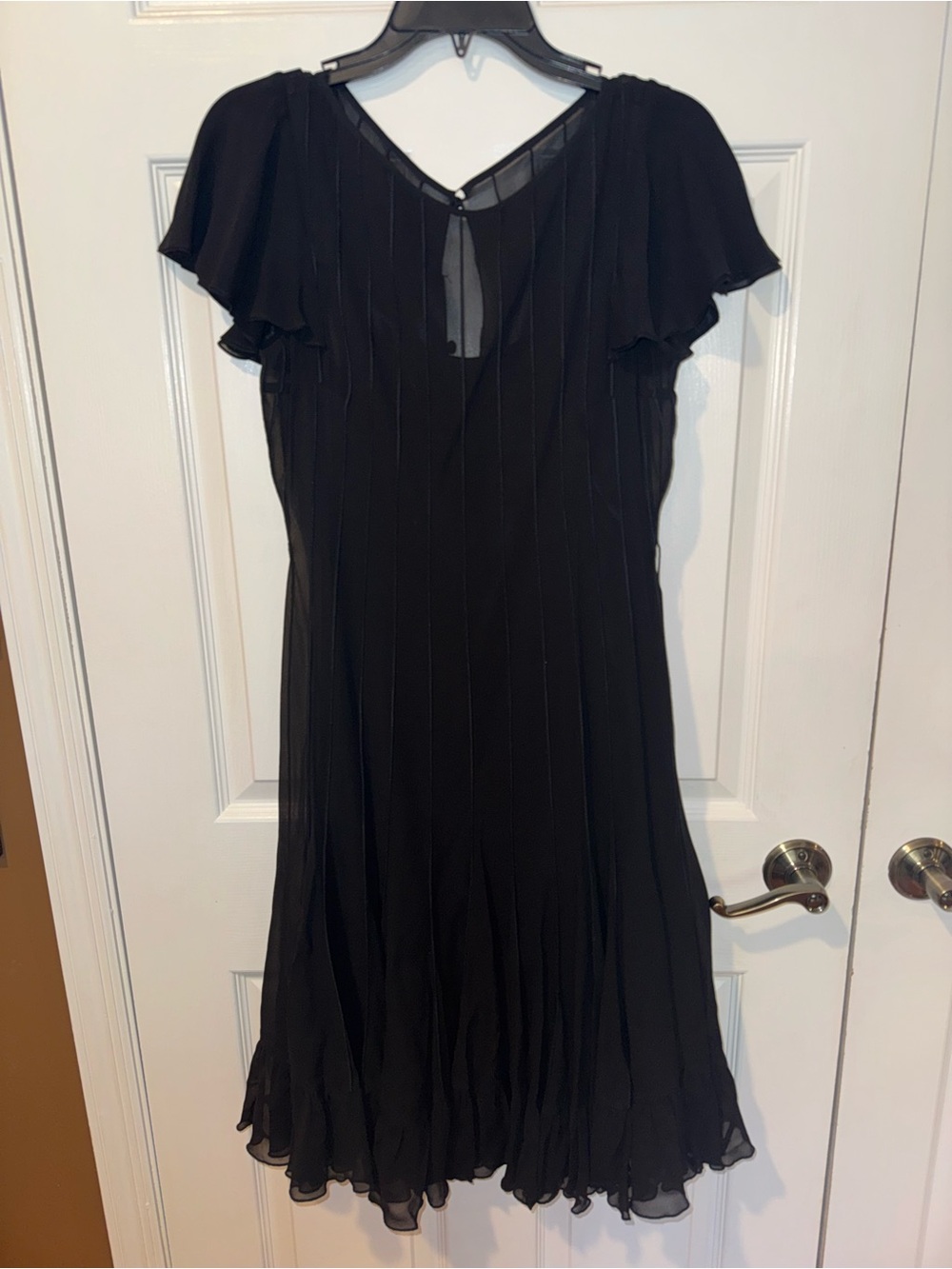 Teri Jon Black Flutter-Sleeve Midi Dress
